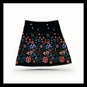 Zara Black A-Line Skirt with Floral Embroidery